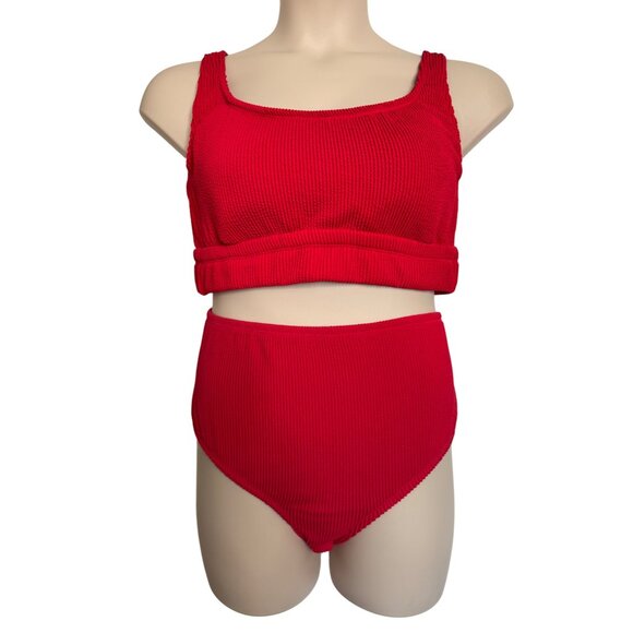 Kona Sol Ribbed 2 Piece Swimsuit Size 1X Pink 17/18 Padded NWT Adjustable Strap - Picture 13 of 14